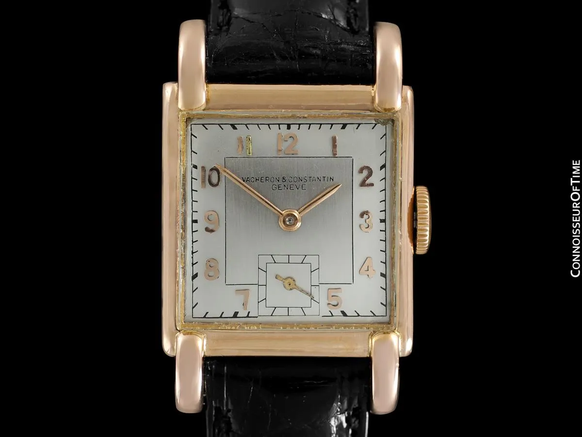 1930's Vacheron & Constantin Vintage Mens Midsize Art Deco Watch with Claw Lugs - 18K Rose Gold