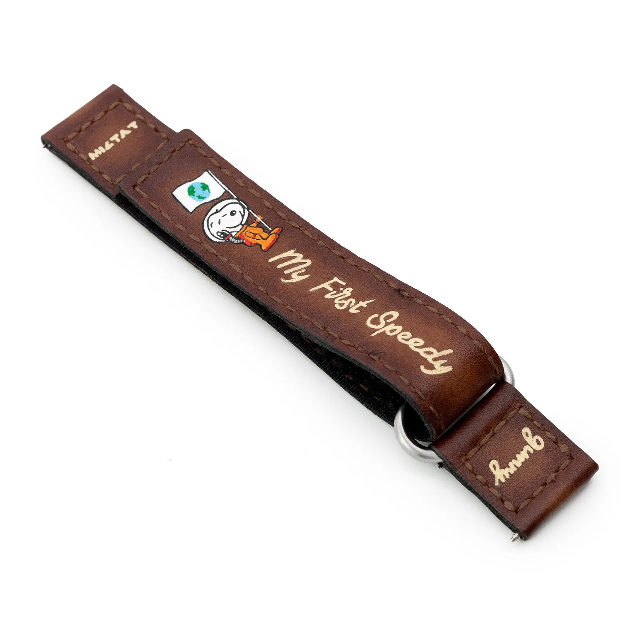 20mm Brown Gunny X MT Moonswatch Q.R. Velcro Leather Watch Strap - Minimalist Snoopy