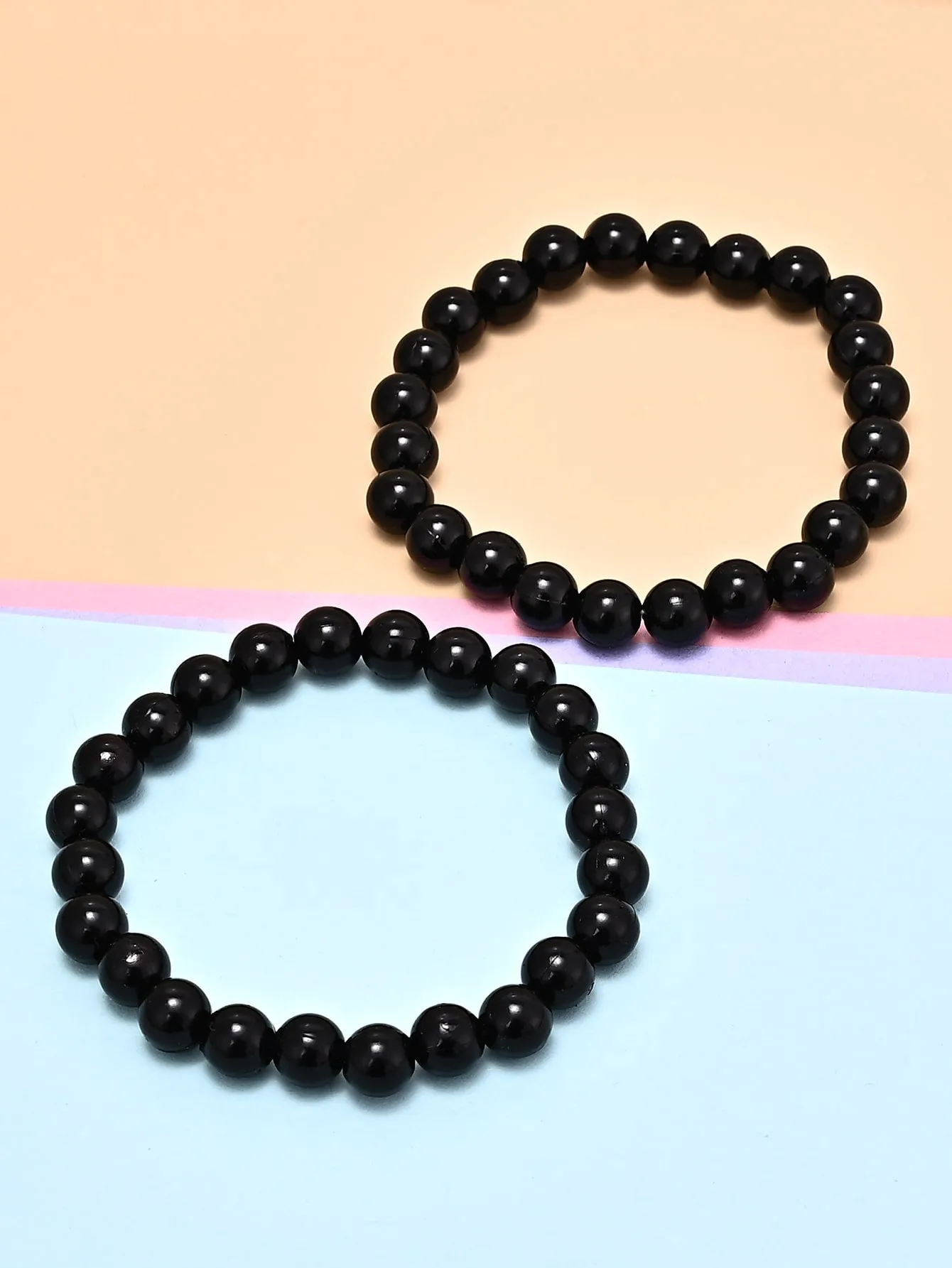 2pcs Minimalist Black Beaded Bracelet for Women Men Stackable Crafted Jewelry