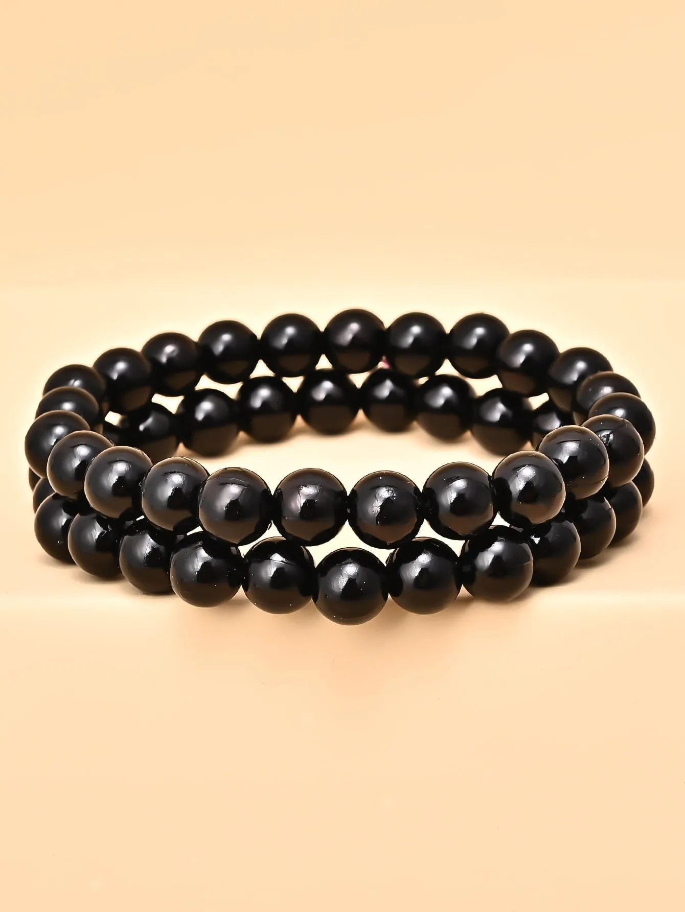 2pcs Minimalist Black Beaded Bracelet for Women Men Stackable Crafted Jewelry