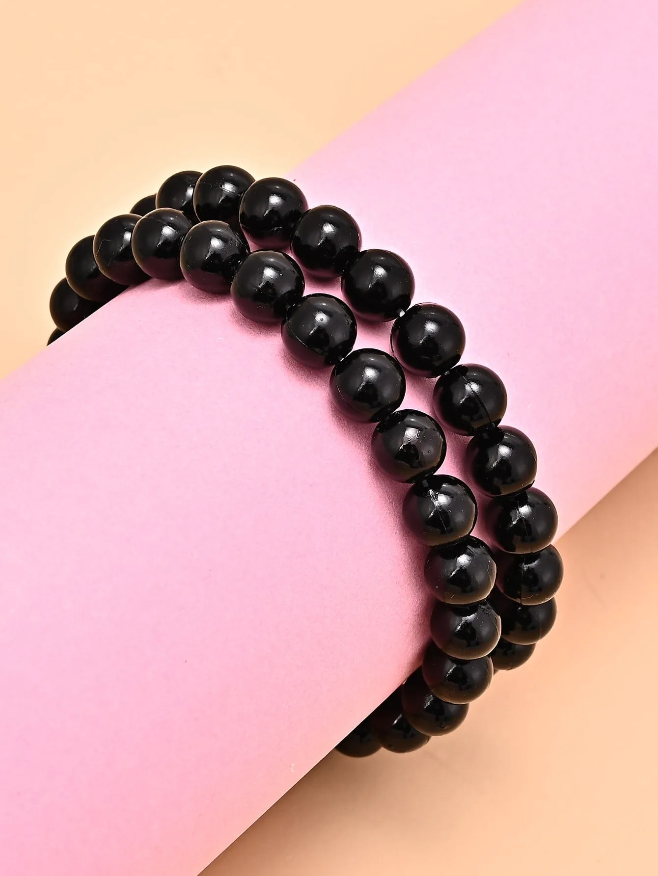 2pcs Minimalist Black Beaded Bracelet for Women Men Stackable Crafted Jewelry