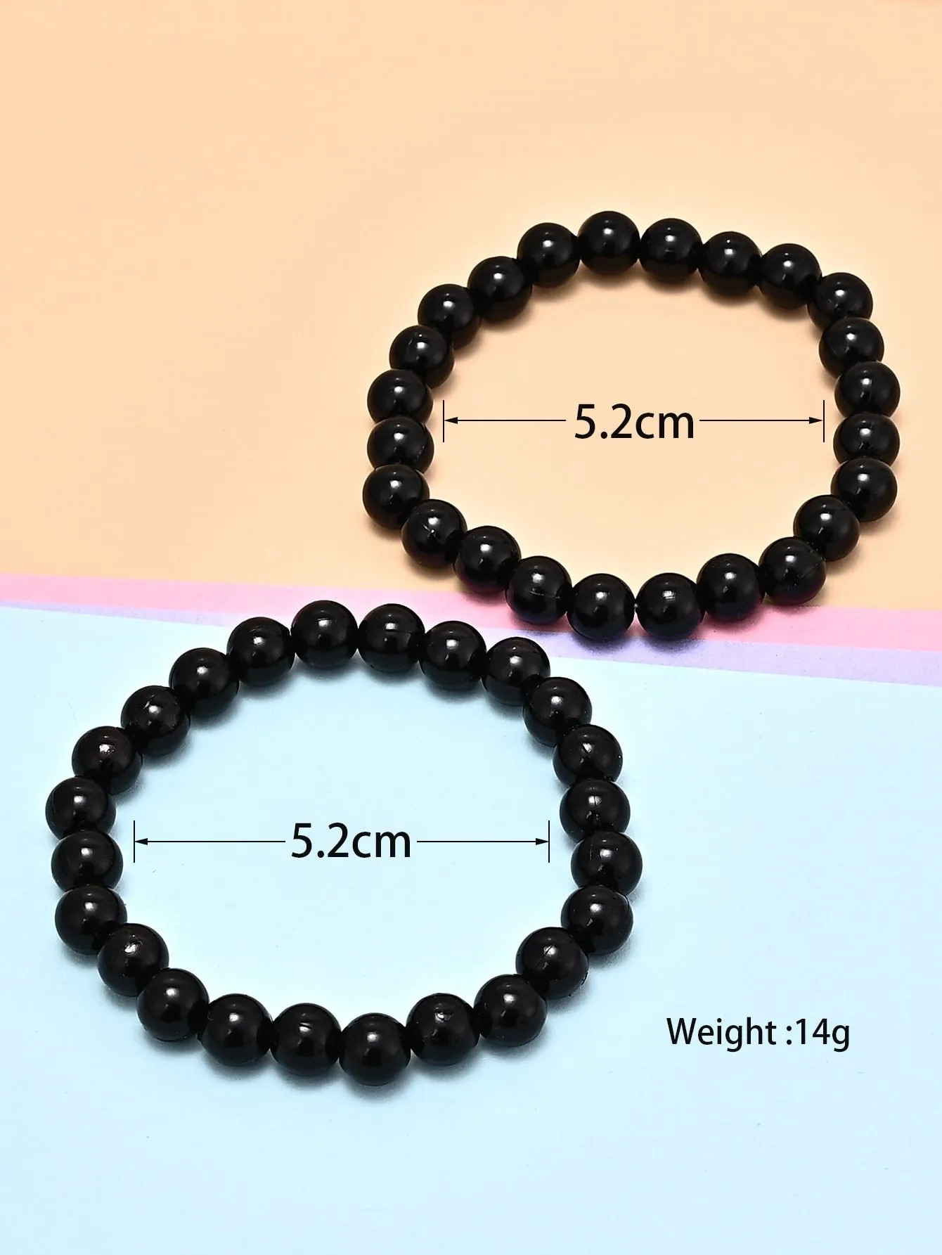 2pcs Minimalist Black Beaded Bracelet for Women Men Stackable Crafted Jewelry