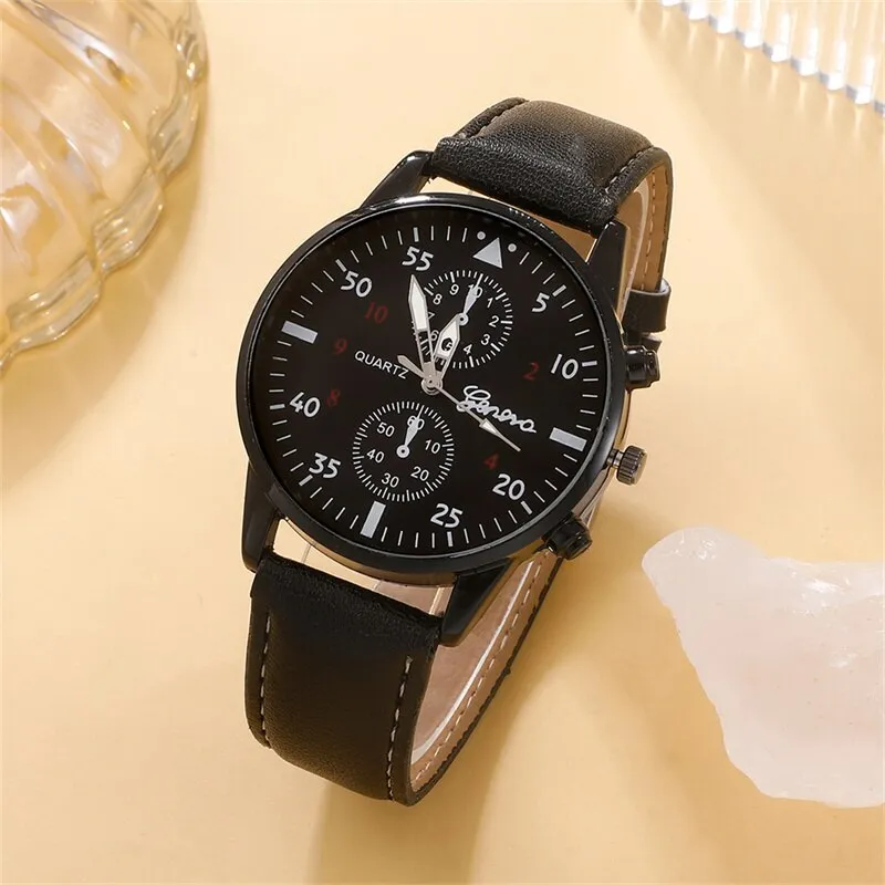 5pcs Set Fashion Mens Sports Watches Man Business Quartz Wristwatch Leather Bracelet Men Casual Clock Watch