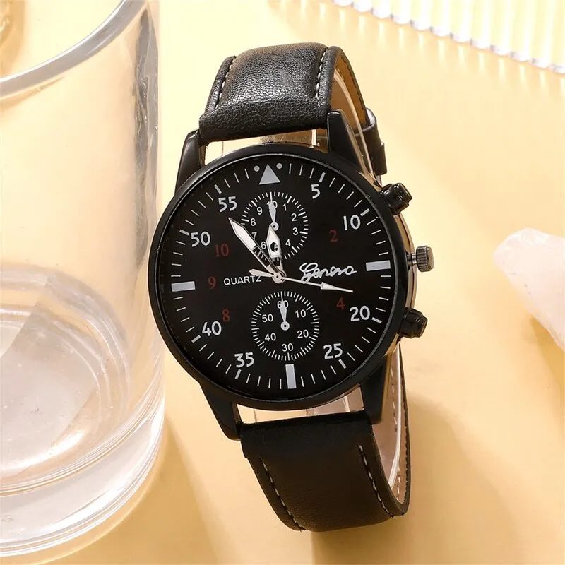 5pcs Set Fashion Mens Sports Watches Man Business Quartz Wristwatch Leather Bracelet Men Casual Clock Watch