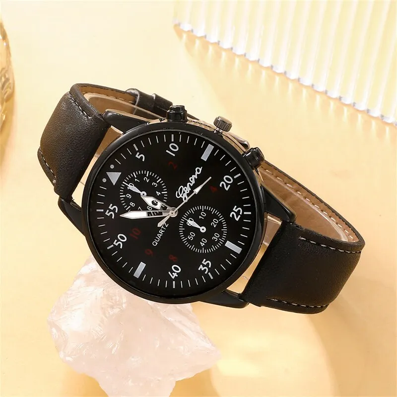 5pcs Set Fashion Mens Sports Watches Man Business Quartz Wristwatch Leather Bracelet Men Casual Clock Watch