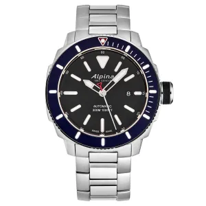 Alpina Men's 'Seastrong' 300m Automatic Diver Watch with Elegant Black Dial and Stainless Steel Bracelet