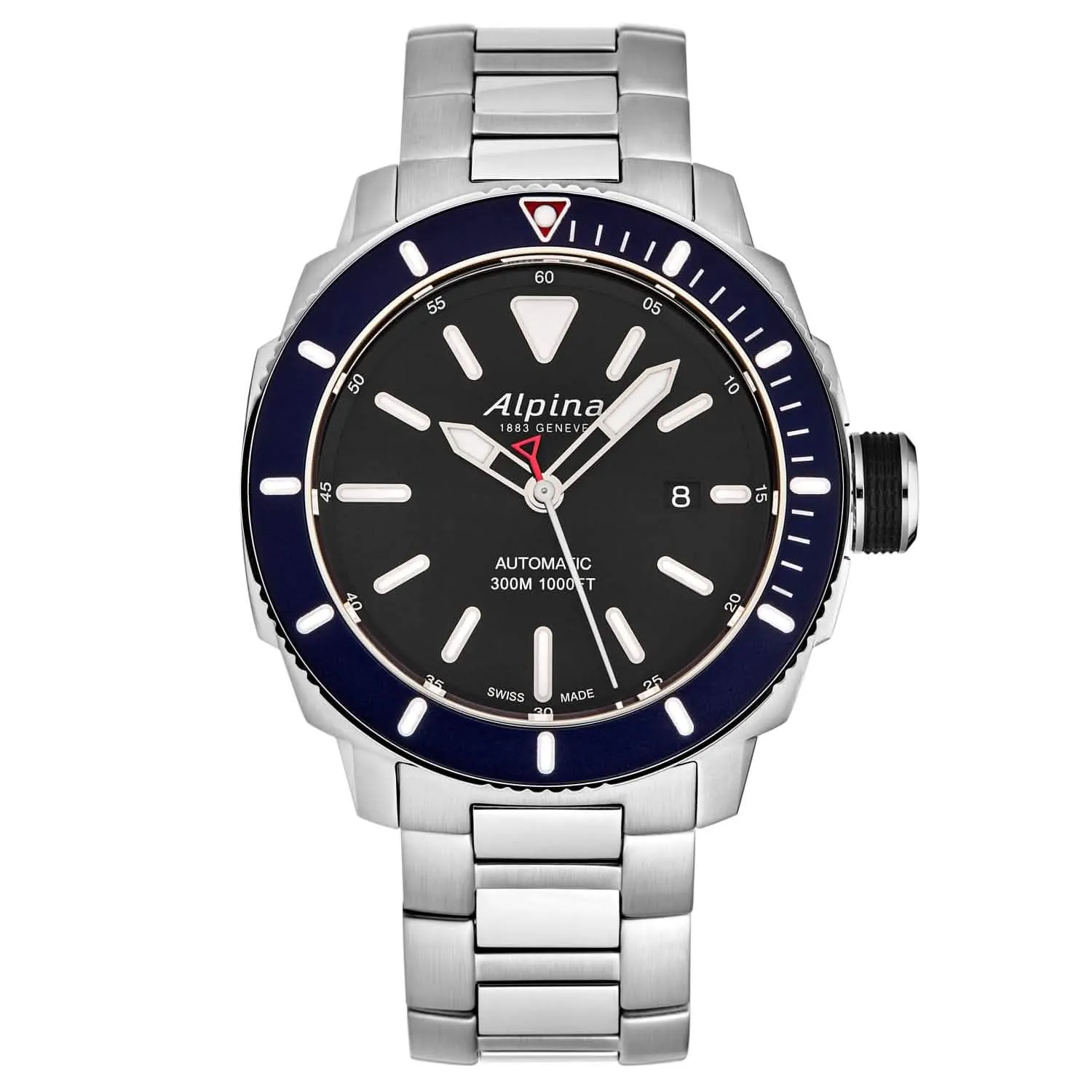 Alpina Men's 'Seastrong' 300m Automatic Diver Watch with Elegant Black Dial and Stainless Steel Bracelet
