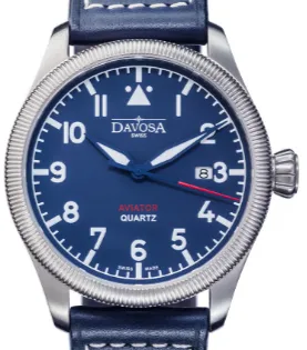 Aviator Quartz Swiss-Made Blue Men's Dress Watch 16249845 OUTLET