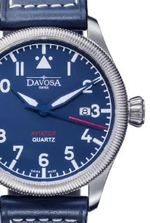 Aviator Quartz Swiss-Made Blue Men's Dress Watch 16249845 OUTLET