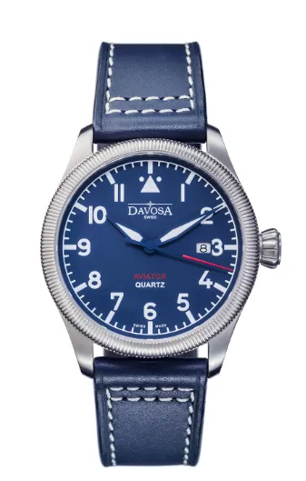 Aviator Quartz Swiss-Made Blue Men's Dress Watch 16249845 OUTLET