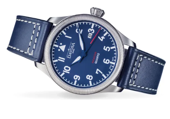 Aviator Quartz Swiss-Made Blue Men's Dress Watch 16249845 OUTLET