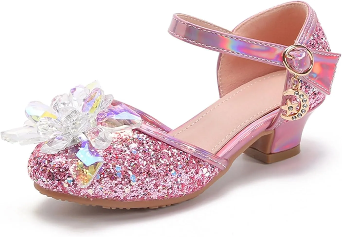 Baotou Shoes Glass Flower Sequins Children's Performance High Heels Little Girl Sandals Kid White Sandals for Girls