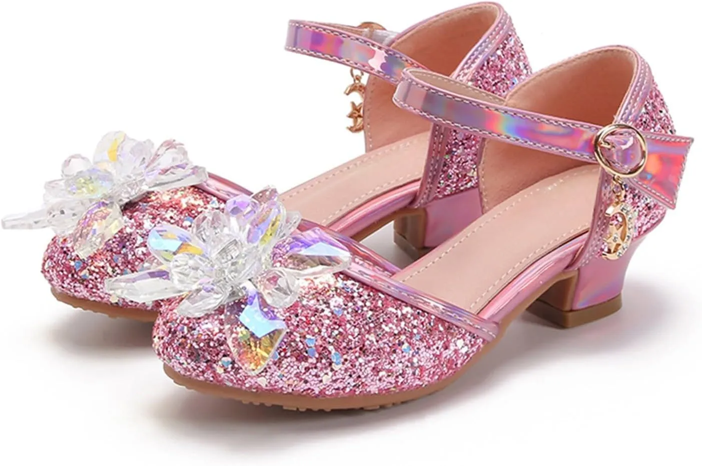 Baotou Shoes Glass Flower Sequins Children's Performance High Heels Little Girl Sandals Kid White Sandals for Girls