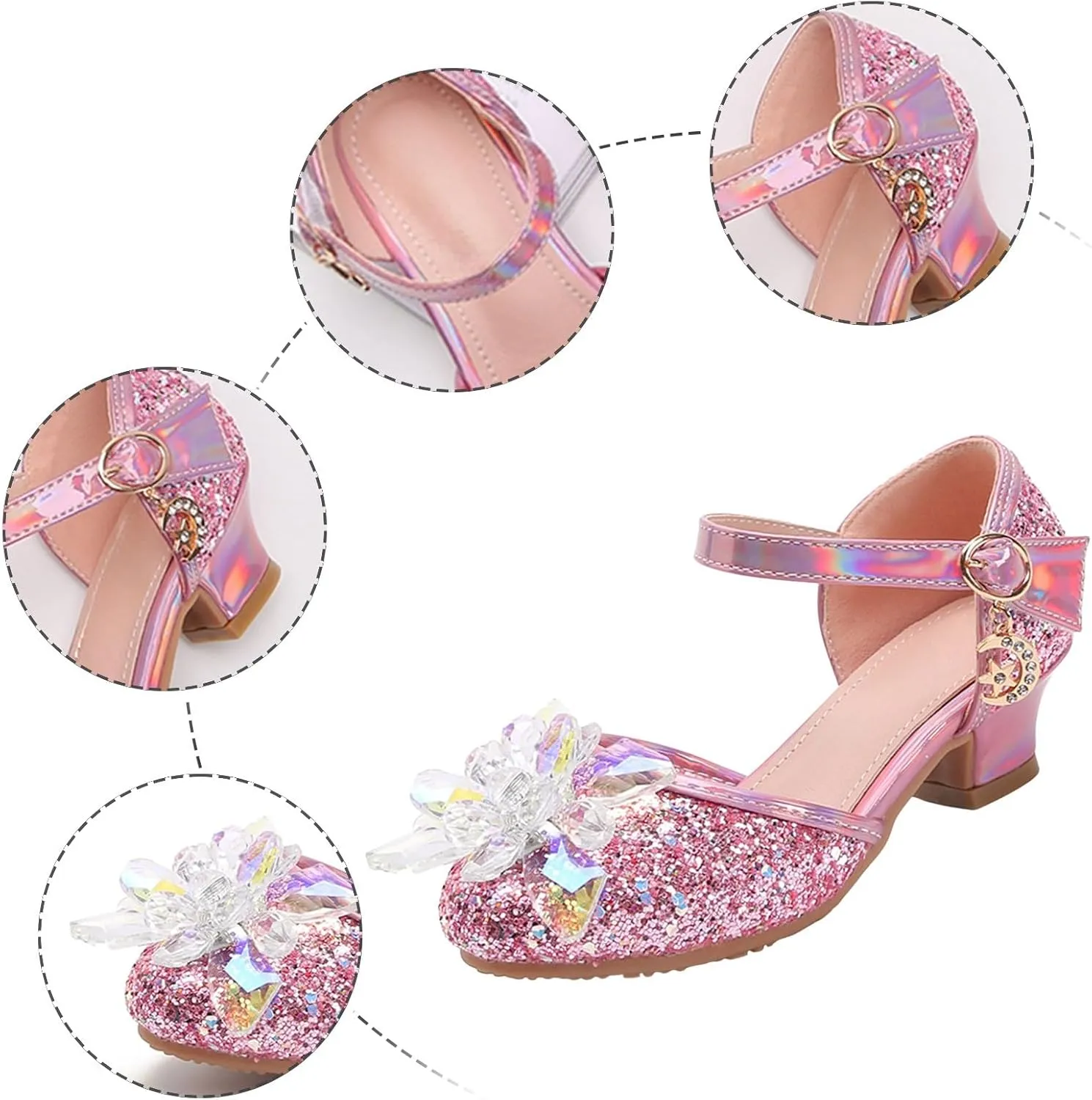Baotou Shoes Glass Flower Sequins Children's Performance High Heels Little Girl Sandals Kid White Sandals for Girls