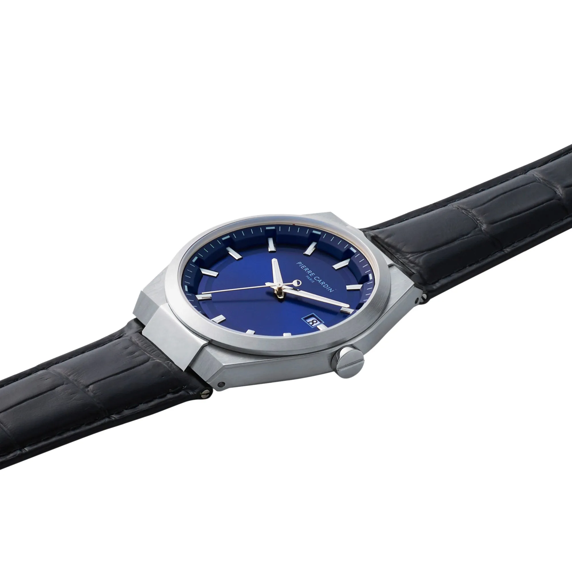Batignolles Robust Stainless Steel watch with Blue Dial and Black leather Strap