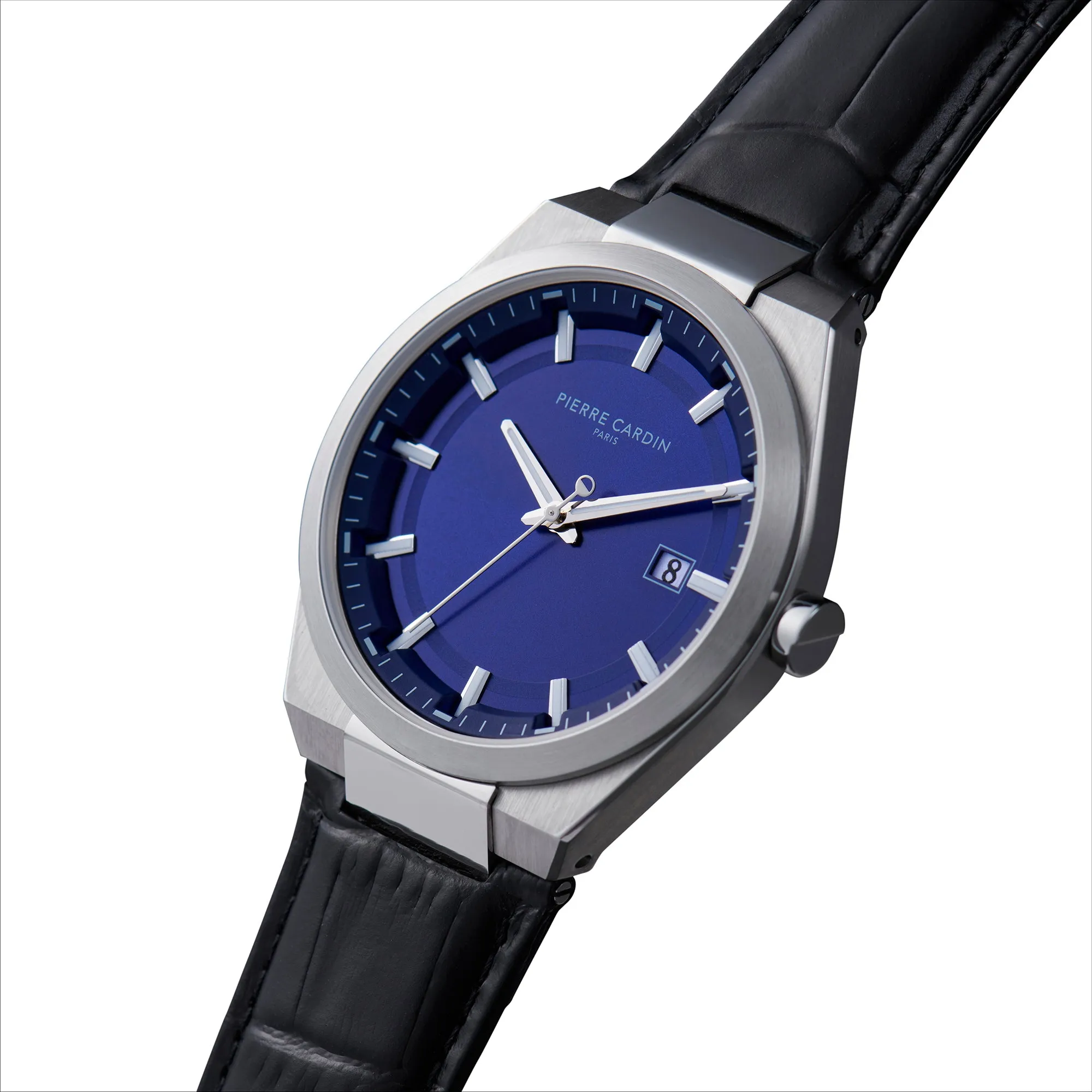 Batignolles Robust Stainless Steel watch with Blue Dial and Black leather Strap