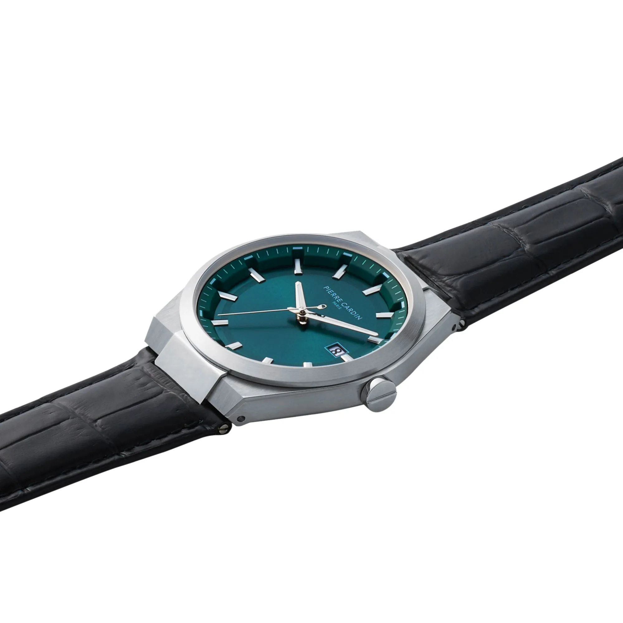 Batignolles Robust Stainless Steel watch with Green Dial and Black Leather Strap
