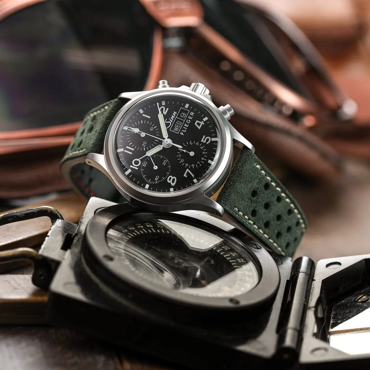 Beaufort Racing Badalassi Carlo Minerva Box Leather Perforated Watch Strap - Dark Brown