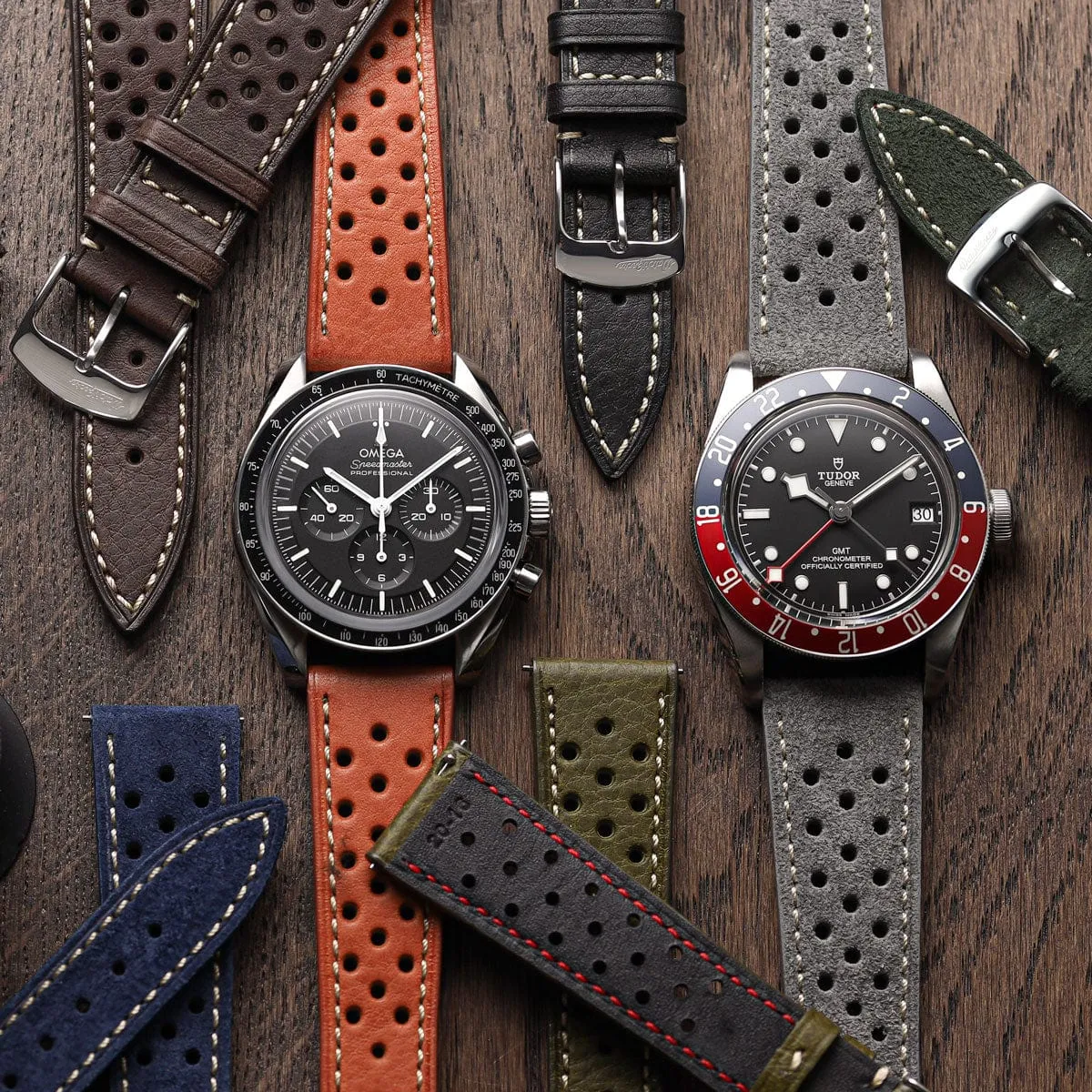 Beaufort Racing Badalassi Carlo Minerva Box Leather Perforated Watch Strap - Dark Brown