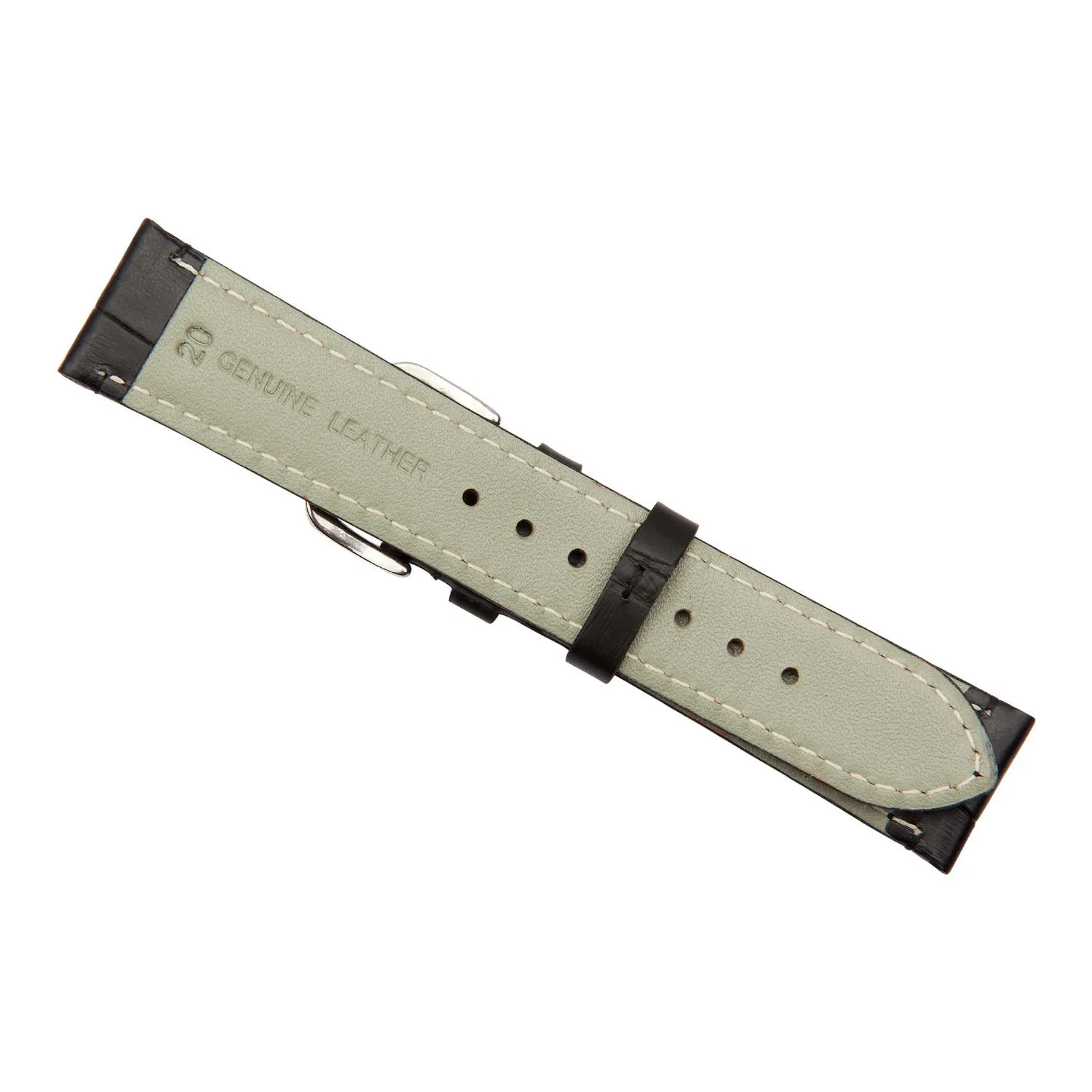 Black Luxury Crocodile Grain Leather Watch Band