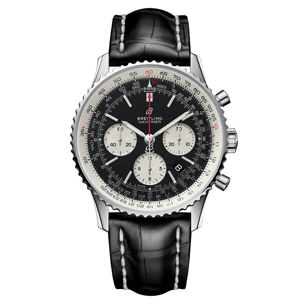 Breitling Navitimer 01 Men's Black Leather Strap Watch AB0121211B1P1