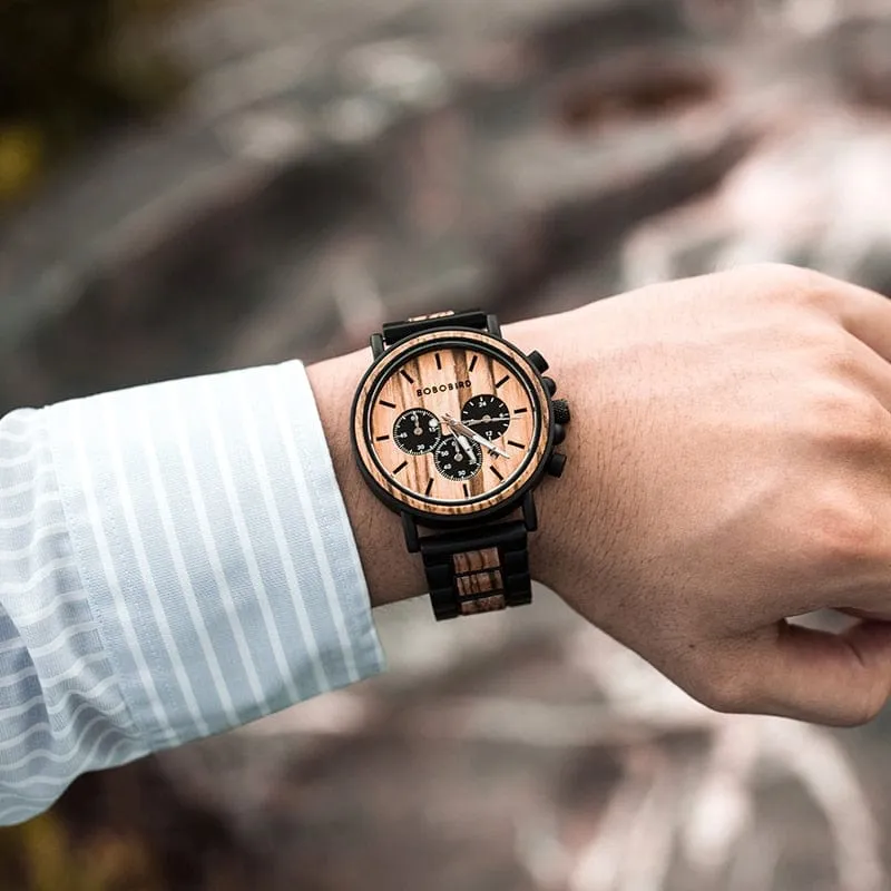 Chronograph Wooden / Leather Wristwatch