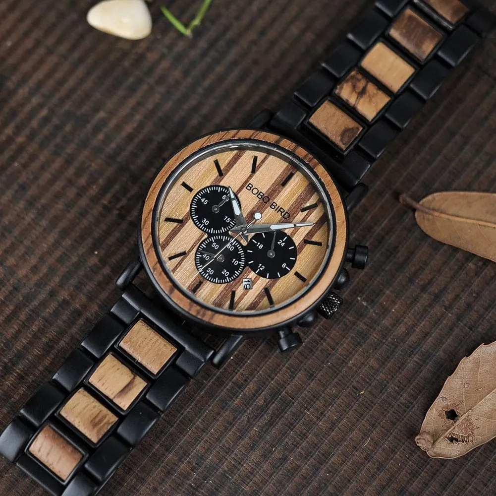 Chronograph Wooden / Leather Wristwatch