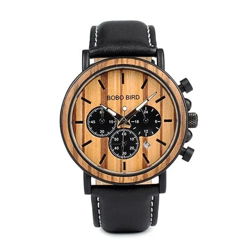Chronograph Wooden / Leather Wristwatch
