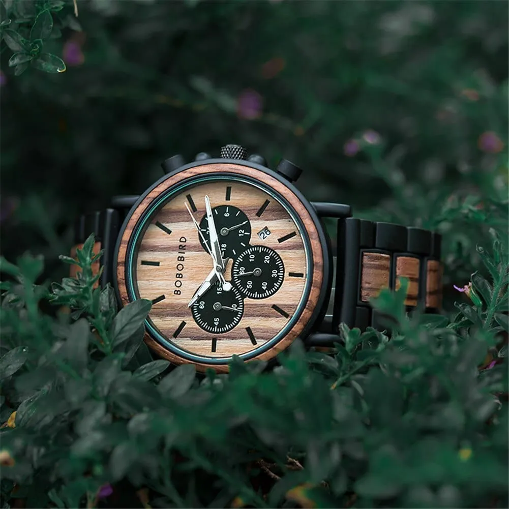 Chronograph Wooden / Leather Wristwatch