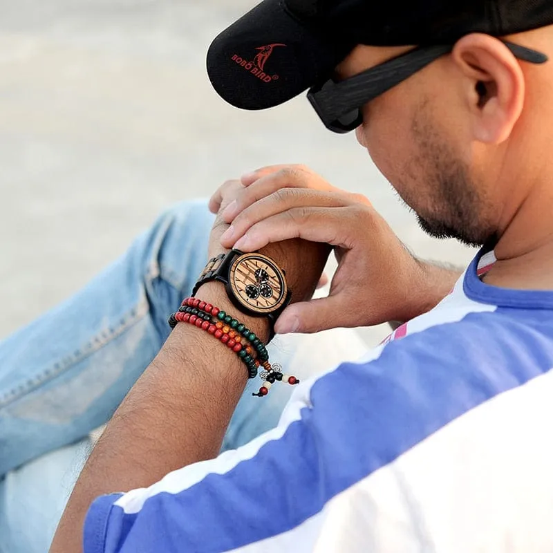Chronograph Wooden / Leather Wristwatch
