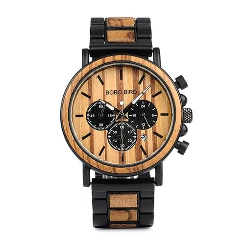 Chronograph Wooden / Leather Wristwatch
