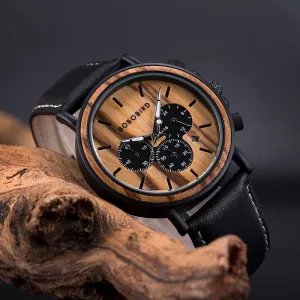 Chronograph Wooden / Leather Wristwatch