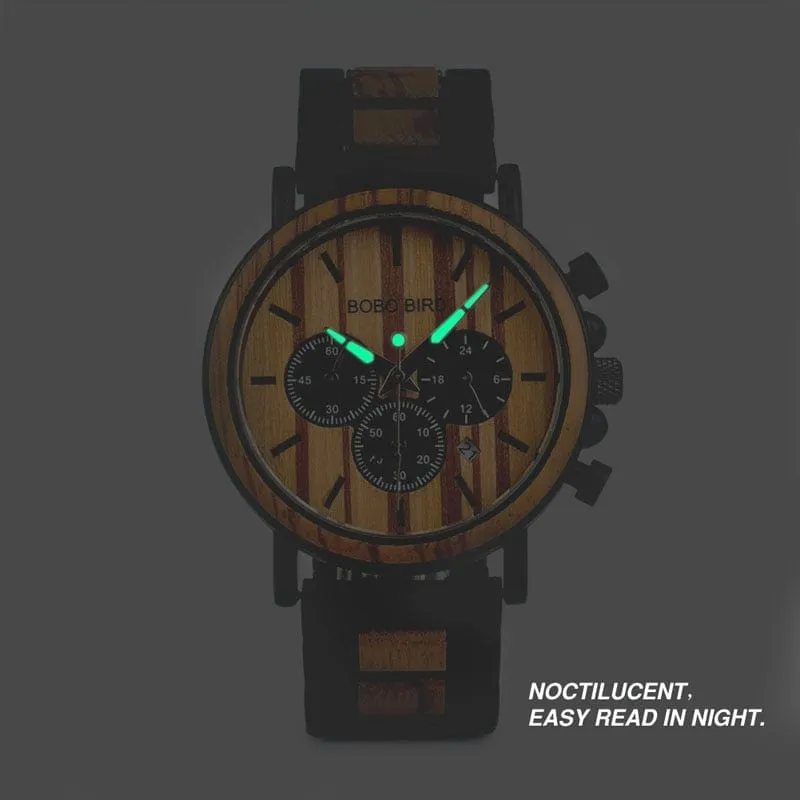 Chronograph Wooden / Leather Wristwatch