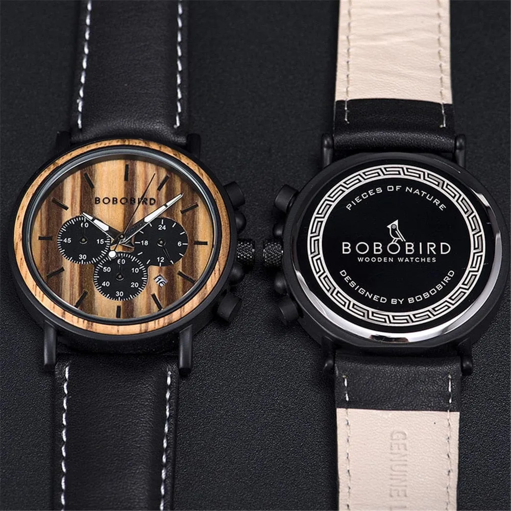 Chronograph Wooden / Leather Wristwatch