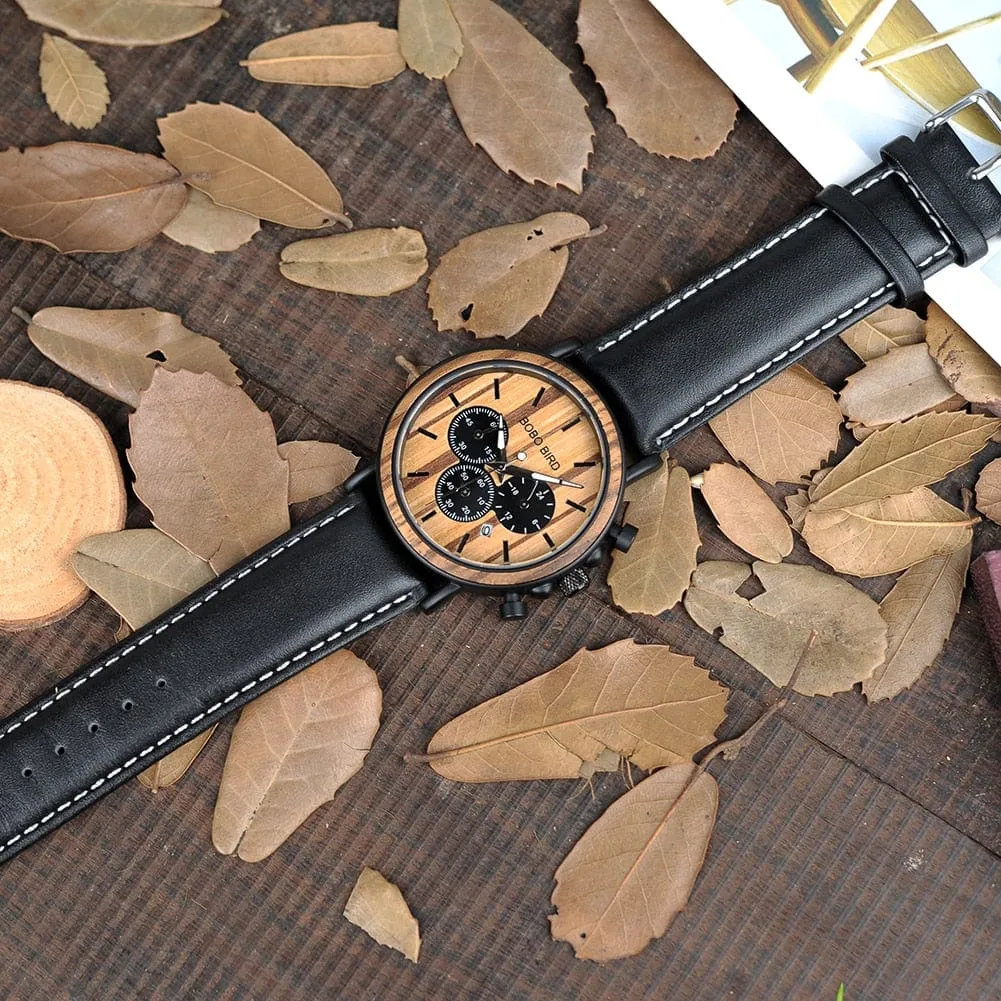 Chronograph Wooden / Leather Wristwatch