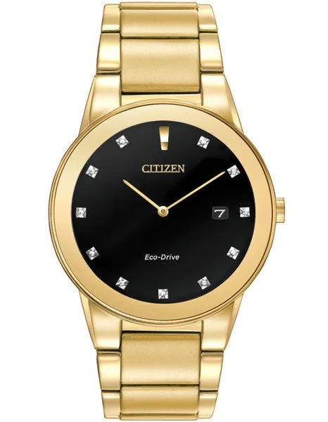 Citizen AU1062-56G Eco-drive Axiom Black dial gold tone with diamond dial