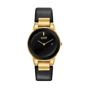 Citizen Axiom Eco-Drive Womens Black Leather Band Black Quartz Dial Watch - GA1052-04E