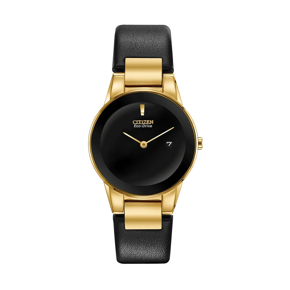 Citizen Axiom Eco-Drive Womens Black Leather Band Black Quartz Dial Watch - GA1052-04E
