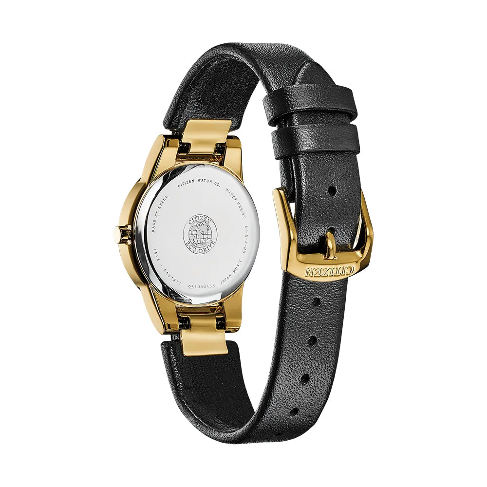 Citizen Axiom Eco-Drive Womens Black Leather Band Black Quartz Dial Watch - GA1052-04E