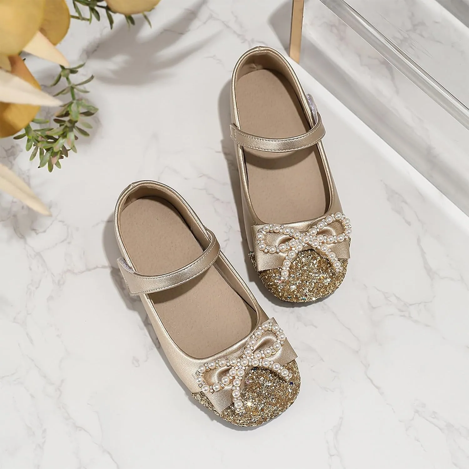 Classic Open Toe Flat Sandals Girls' Chunky High Heels Princess Shoes Bowknot Mary Jane Performance Shallow Mouth Children's Leather Shoes