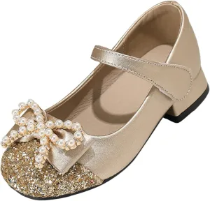 Classic Open Toe Flat Sandals Girls' Chunky High Heels Princess Shoes Bowknot Mary Jane Performance Shallow Mouth Children's Leather Shoes