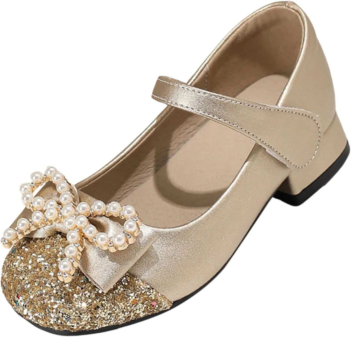 Classic Open Toe Flat Sandals Girls' Chunky High Heels Princess Shoes Bowknot Mary Jane Performance Shallow Mouth Children's Leather Shoes