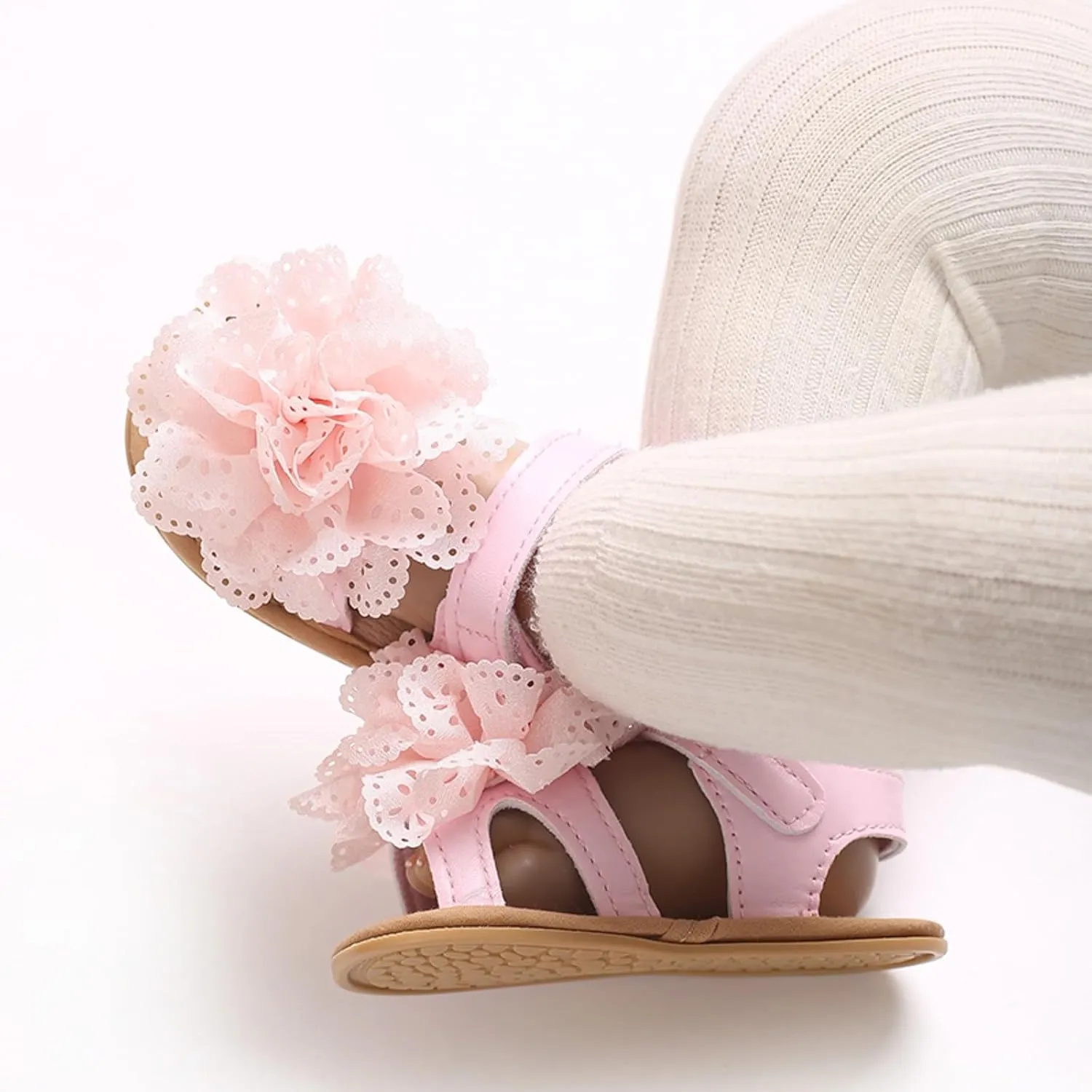 Classic Open Toe Flat Sandals Shoes Children's Dance Shoes Casual Girls Wedding Costume Dance Lace Flower Children's