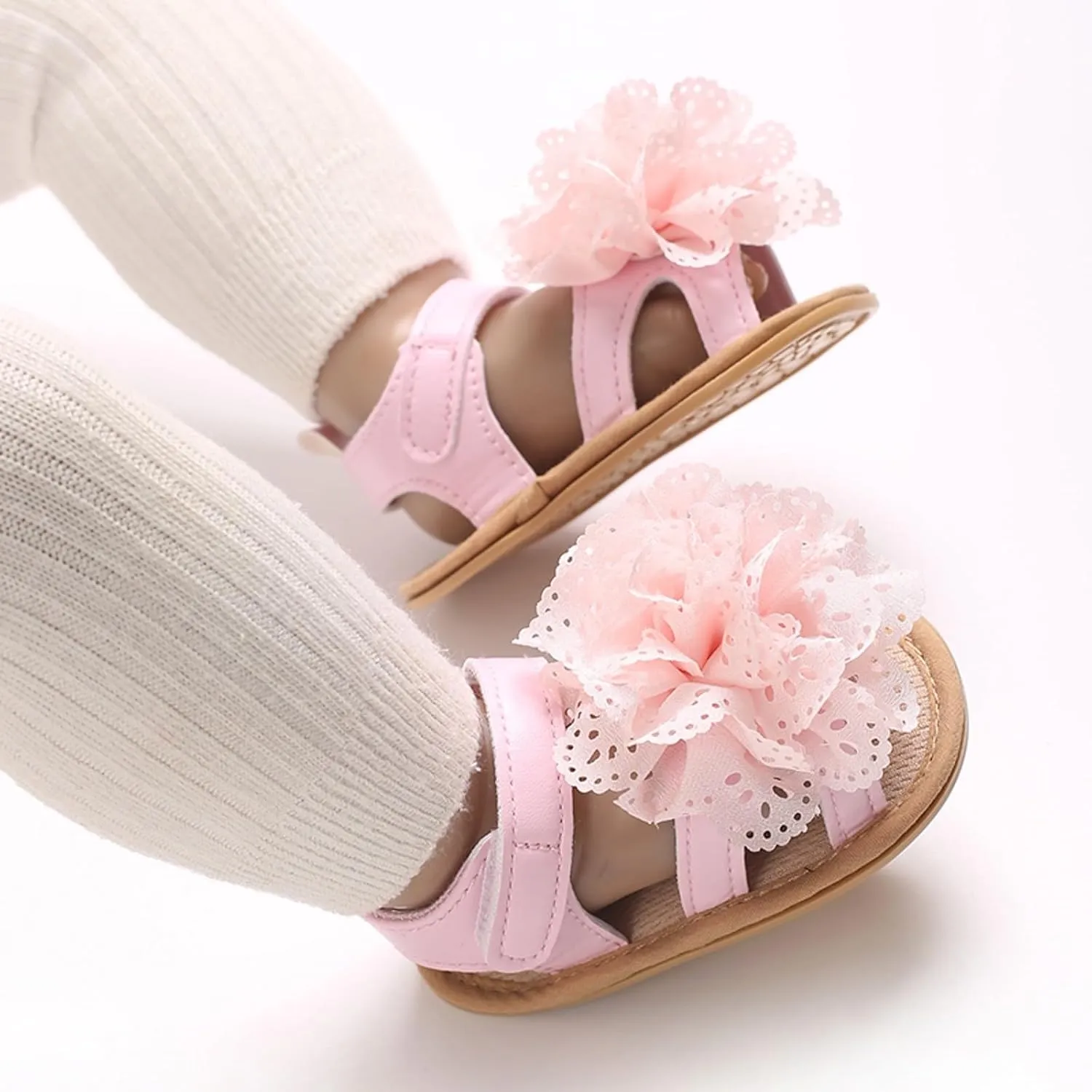 Classic Open Toe Flat Sandals Shoes Children's Dance Shoes Casual Girls Wedding Costume Dance Lace Flower Children's