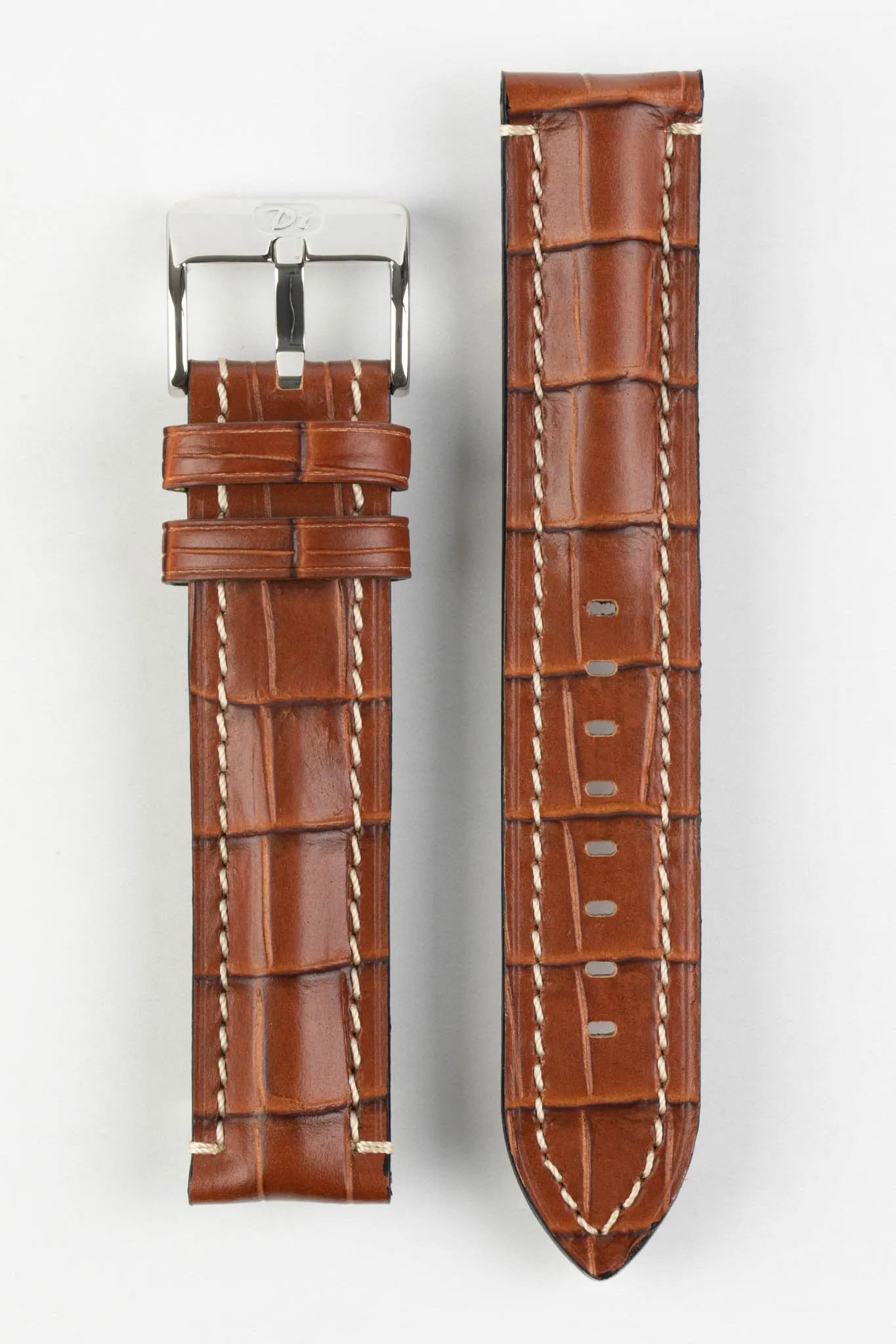 Di-Modell BALI CHRONO Alligator-Embossed Padded Watch Strap in GOLD BROWN