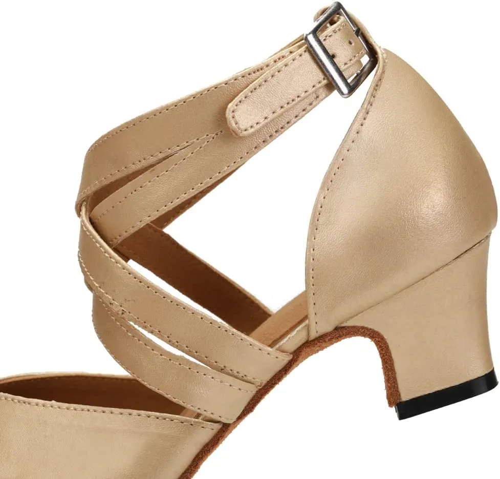 DKZSYIM Women's Latin Ballroom Dance Shoes Close Toe Character Modern Tango Salsa Performance Dancing Shoes,Model 7161