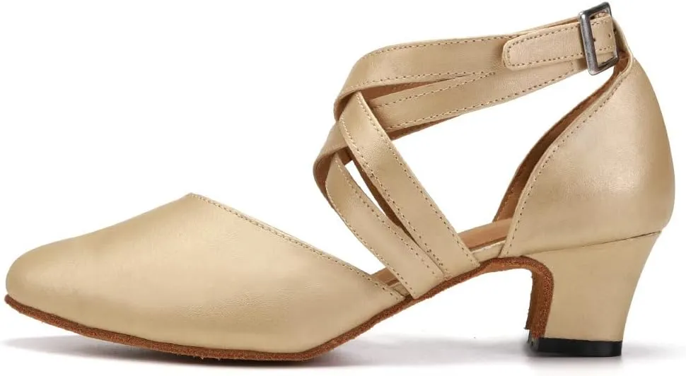 DKZSYIM Women's Latin Ballroom Dance Shoes Close Toe Character Modern Tango Salsa Performance Dancing Shoes,Model 7161