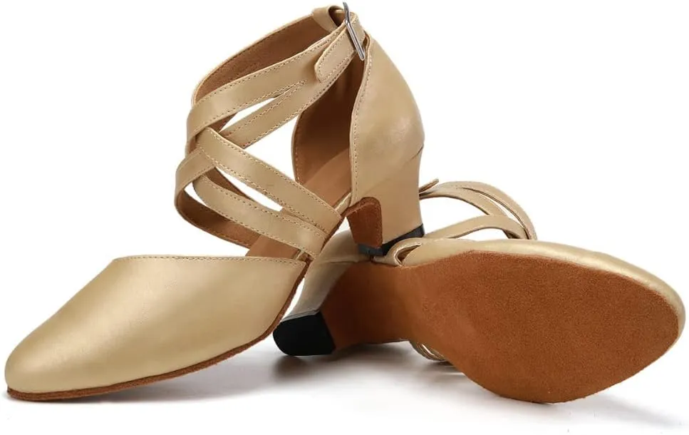 DKZSYIM Women's Latin Ballroom Dance Shoes Close Toe Character Modern Tango Salsa Performance Dancing Shoes,Model 7161