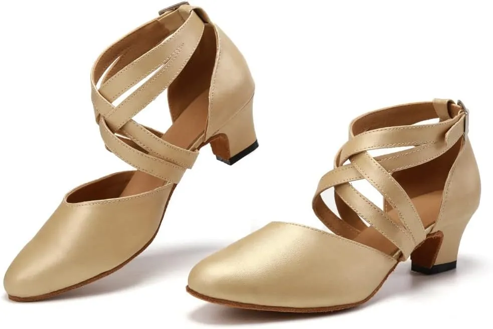 DKZSYIM Women's Latin Ballroom Dance Shoes Close Toe Character Modern Tango Salsa Performance Dancing Shoes,Model 7161