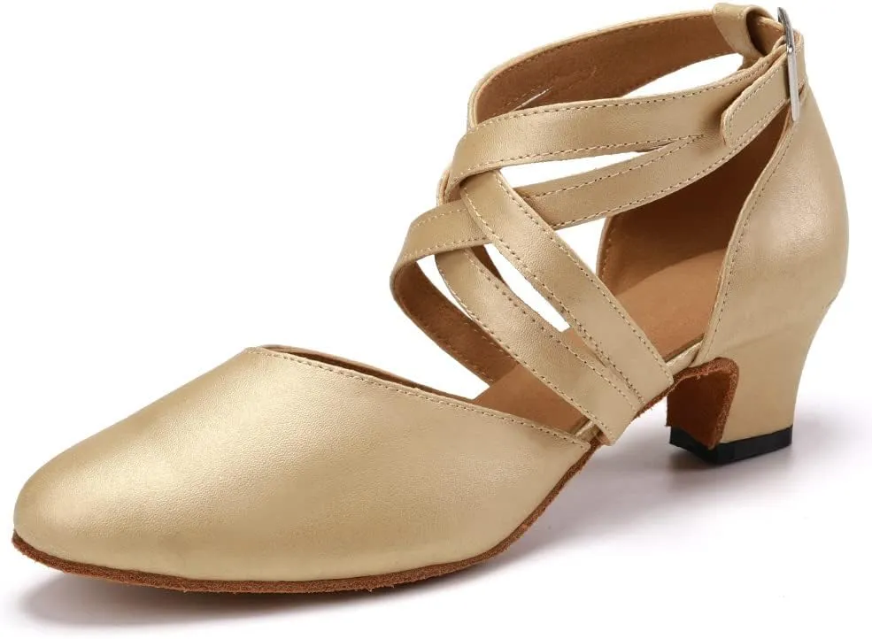 DKZSYIM Women's Latin Ballroom Dance Shoes Close Toe Character Modern Tango Salsa Performance Dancing Shoes,Model 7161